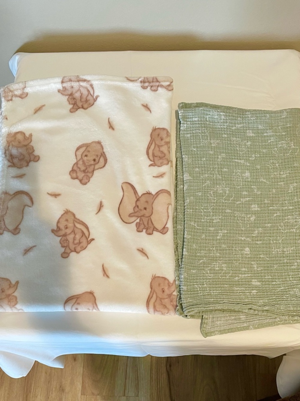 Disney Dumbo Cream & Winnie The Pooh Sage Baby Blanket & Muslin Swaddle